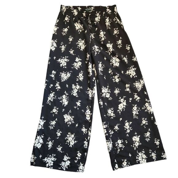 Lauren Ralph Lauren Pants Womens XS Blue Satin Floral Silky Drawstring Mid Rise - Picture 2 of 5